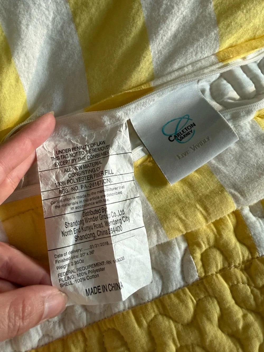 Set of 2 Carleton Varney Yellow/White Quilted King Pillowcases Coastal Grandma